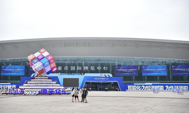 Photo taken on Aug. 22, 2021 shows the venue of the 2021 Smart China Expo in southwest China's Chongqing Municipality. The 2021 Smart China Expo, set to be held from Aug. 23 to 25 in Chongqing, aims to promote exchanges in smart technologies and international cooperation in the smart industry. Photo: Xinhua