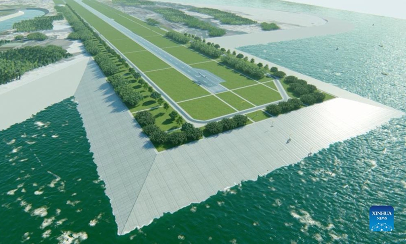 Photo shows the graphic design of the extension of a maritime airport runway in Cox's Bazar, Bangladesh. Bangladeshi Prime Minister Sheikh Hasina Sunday laid the foundation stone virtually for the extension of a maritime airport runway in Cox's Bazar, around 300 km southeast of Bangladesh's capital Dhaka.Photo: Xinhua  