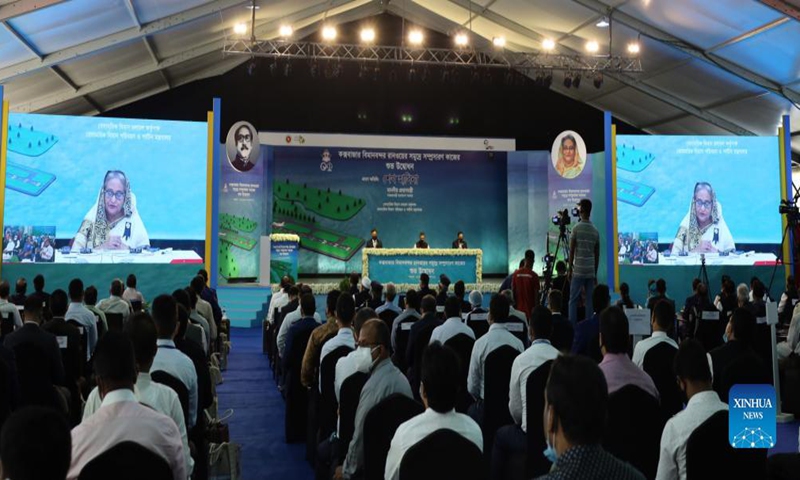 Photo taken on Aug. 29, 2021 shows a scene of the inauguration ceremony for the extension of a maritime airport runway in Cox's Bazar, Bangladesh.Photo: Xinhua  