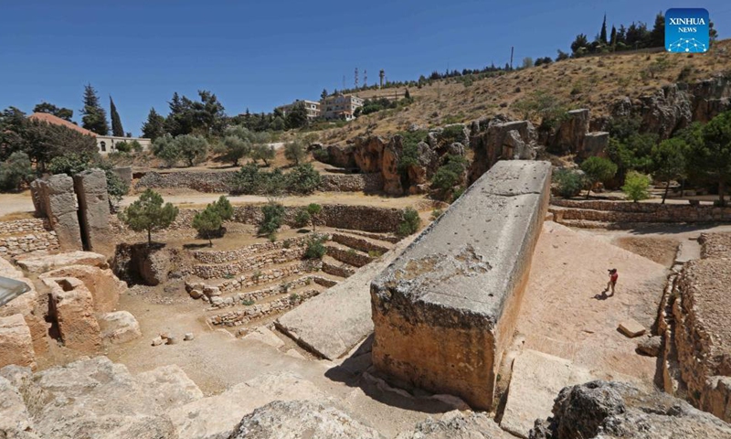 A man takes pictures of the Stone of the Pregnant Woman in the city of Baalbek, Lebanon, Sept. 2, 2021.Photo:Xinhua