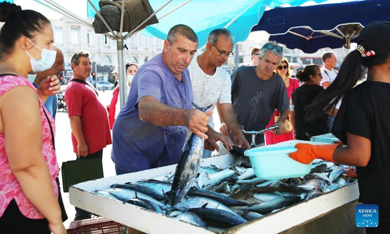 A fisherman arranges the fish he has just caught at a fish market of the old port in Marseille, France, Sept. 6, 2021.(Photo: Xinhua)