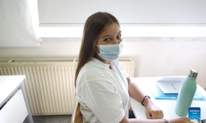 A student wearing a face mask is seen on the first day of a new school year in Nicosia, Cyprus, Sept. 7, 2021.(Photo: Xinhua)