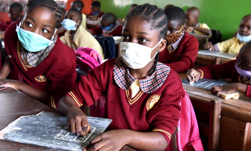 Students attend a class at a primary school in Yaounde, Cameroon, on Oct. 5, 2020. (Photo: Xinhua)