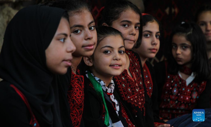 Children sing traditional songs as they participate in the first children's choir group to revive the Palestinian old heritage songs at Al Qarara Cultural Museum, east of the southern Gaza Strip city of Khan Younis, on Sept. 11, 2021.Photo: Xinhua