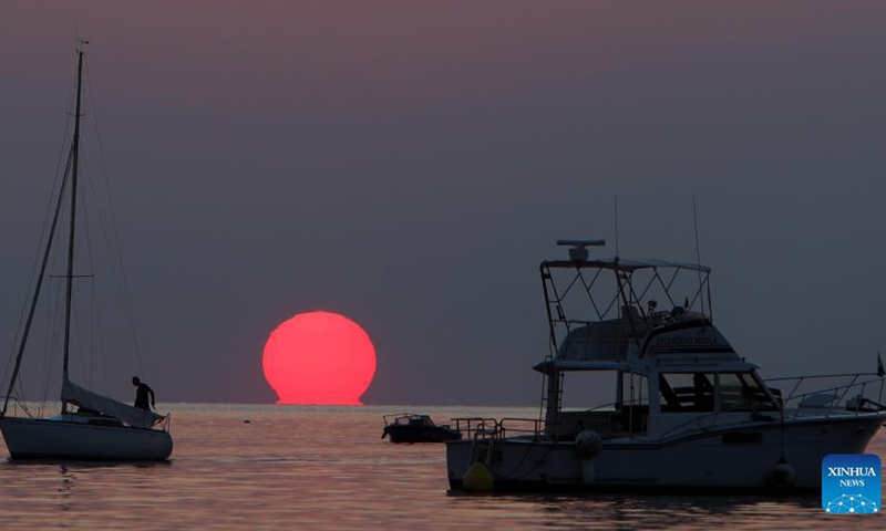 Photo taken on Sep 24, 2021 shows the sunset in Rovinj, Croatia.Photo:Xinhua