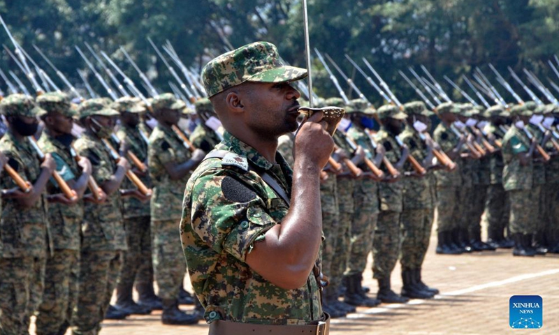 Soldiers take part in a parade rehearsal ahead of Independence Day ceremony in Kampala, Uganda, on Oct. 7, 2021. Uganda is scheduled to celebrate its Independence Day on Oct. 9.Photo:Xinhua