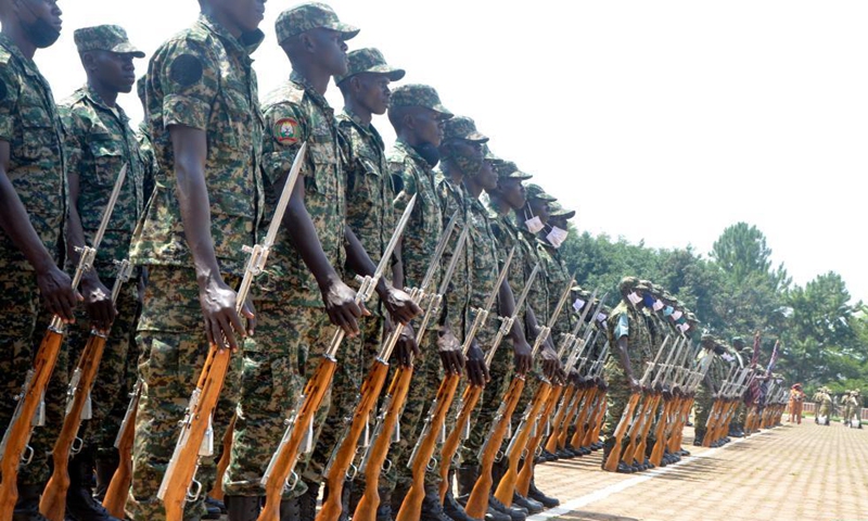 Soldiers take part in a parade rehearsal ahead of Independence Day ceremony in Kampala, Uganda, on Oct. 7, 2021. Uganda is scheduled to celebrate its Independence Day on Oct. 9.Photo:Xinhua