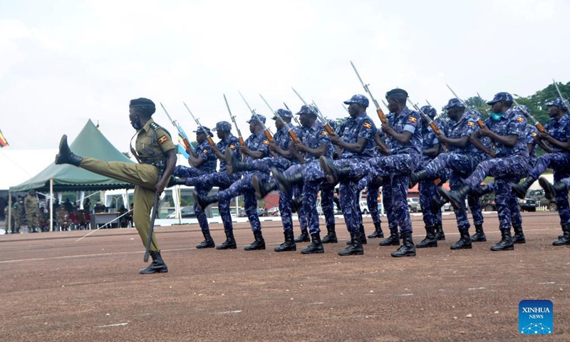 Soldiers take part in a parade rehearsal ahead of Independence Day ceremony in Kampala, Uganda, on Oct. 7, 2021. Uganda is scheduled to celebrate its Independence Day on Oct. 9.Photo:Xinhua