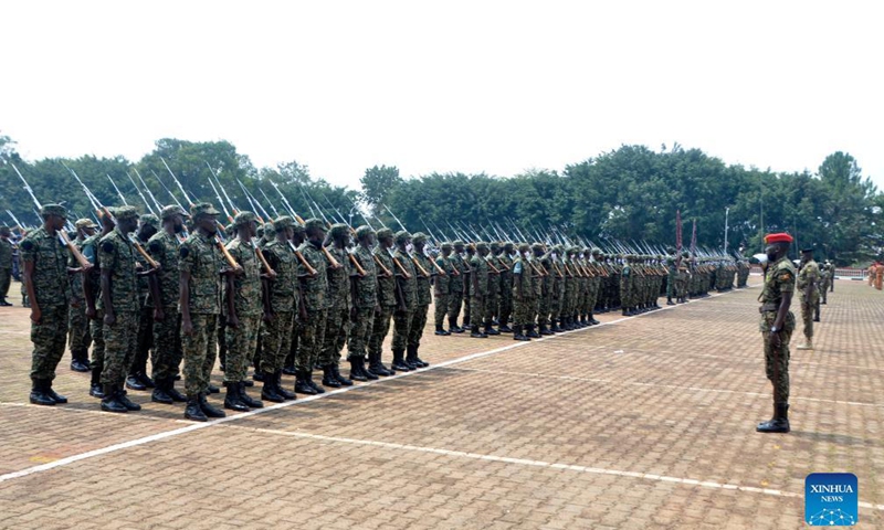 Soldiers take part in a parade rehearsal ahead of Independence Day ceremony in Kampala, Uganda, on Oct. 7, 2021. Uganda is scheduled to celebrate its Independence Day on Oct. 9.Photo:Xinhua