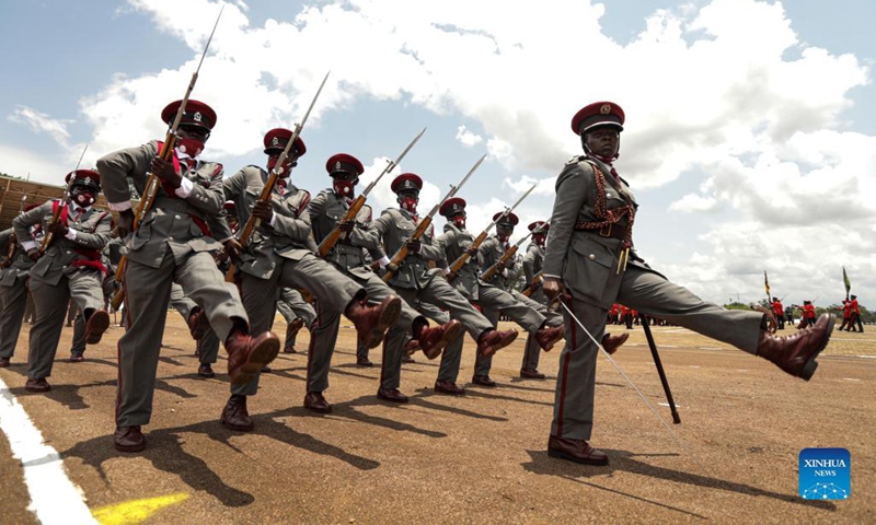 Uganda's prison officers take part in a parade during the 59th Independence Day celebrations at Kololo Independence Grounds in Kampala, capital of Uganda, Oct. 9, 2021.(Photo: Xinhua)