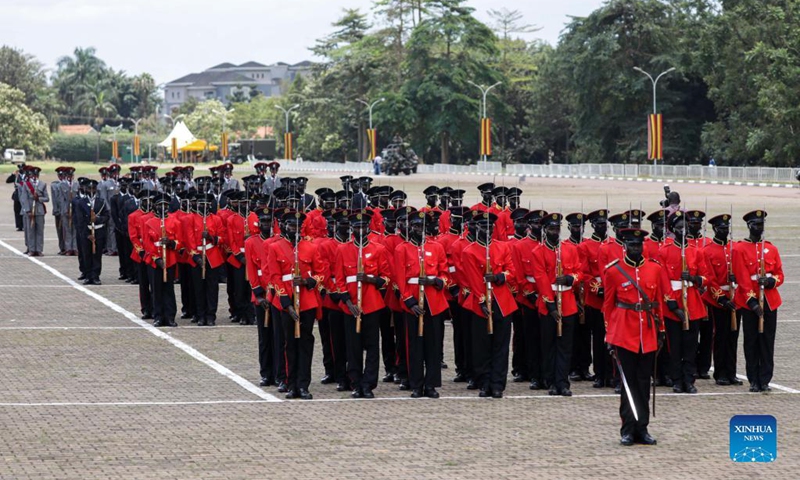 Uganda People's Defense Force soldiers take part in a parade during the 59th Independence Day celebrations at Kololo Independence Grounds in Kampala, capital of Uganda, Oct. 9, 2021.(Photo: Xinhua)