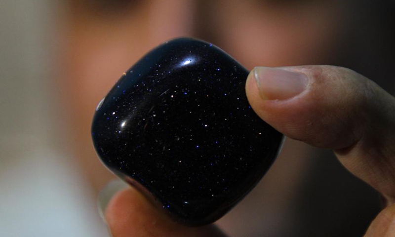 Palestinian Salah al-Kahlout, 53, displays a rare stone at his center in Jabalia refugee camp in northern Gaza Strip, on Oct. 13, 2021. Al-Kahlout has been collecting rare stones since 2000.Photo:Xinhua