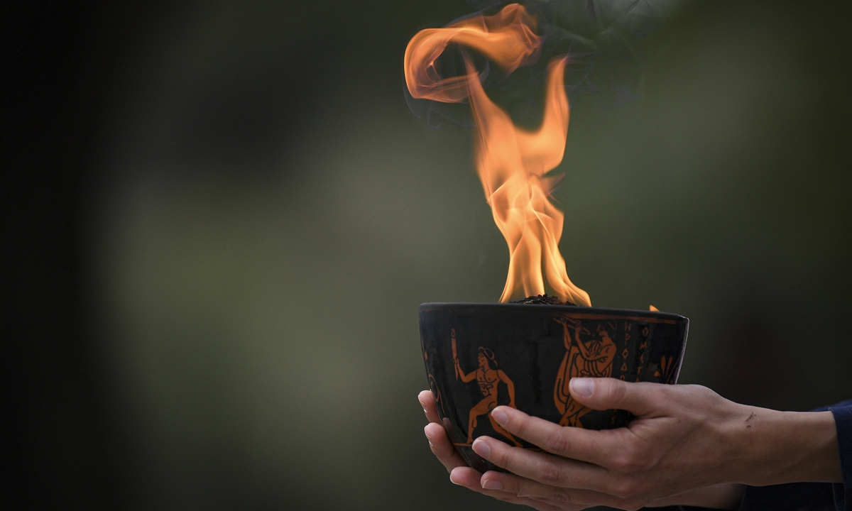 Olympic flame for Beijing 2022 Winter Games lit in Olympia, Greece Photo: AFP