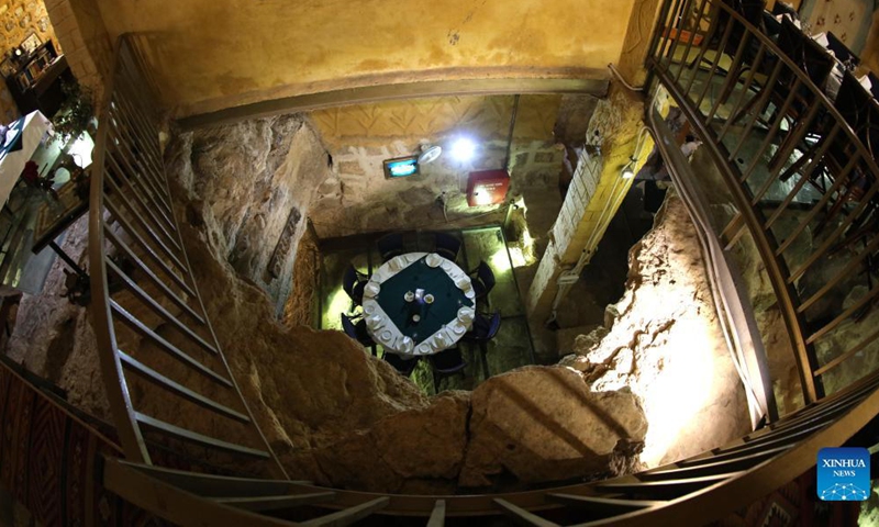 Photo taken on Oct. 13, 2021 shows the interior of the cave restaurant Mrah Salameh in Madaba, Jordan.Photo:Xinhua