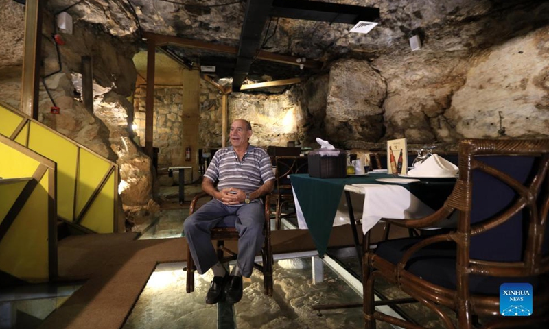 George Haddadin speaks in an interview with Xinhua at his restaurant Mrah Salameh in Madaba, Jordan, on Oct. 13, 2021.Photo:Xinhua