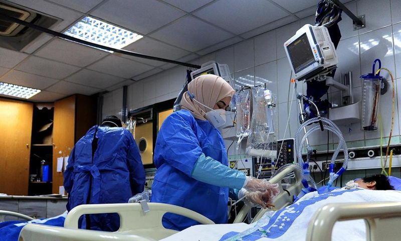 Medical workers treat COVID-19 patients at a hospital in Damascus, Syria, on Nov. 7, 2021.Photo:Xinhua