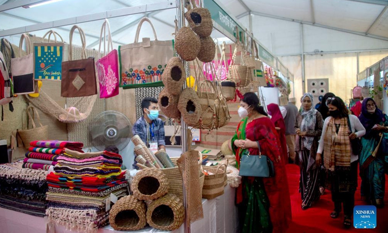 People visit Bangladesh's National Small and Medium Enterprise (SME) Fair in Dhaka, capital of Bangladesh, on Dec. 5, 2021.Photo:Xinhua