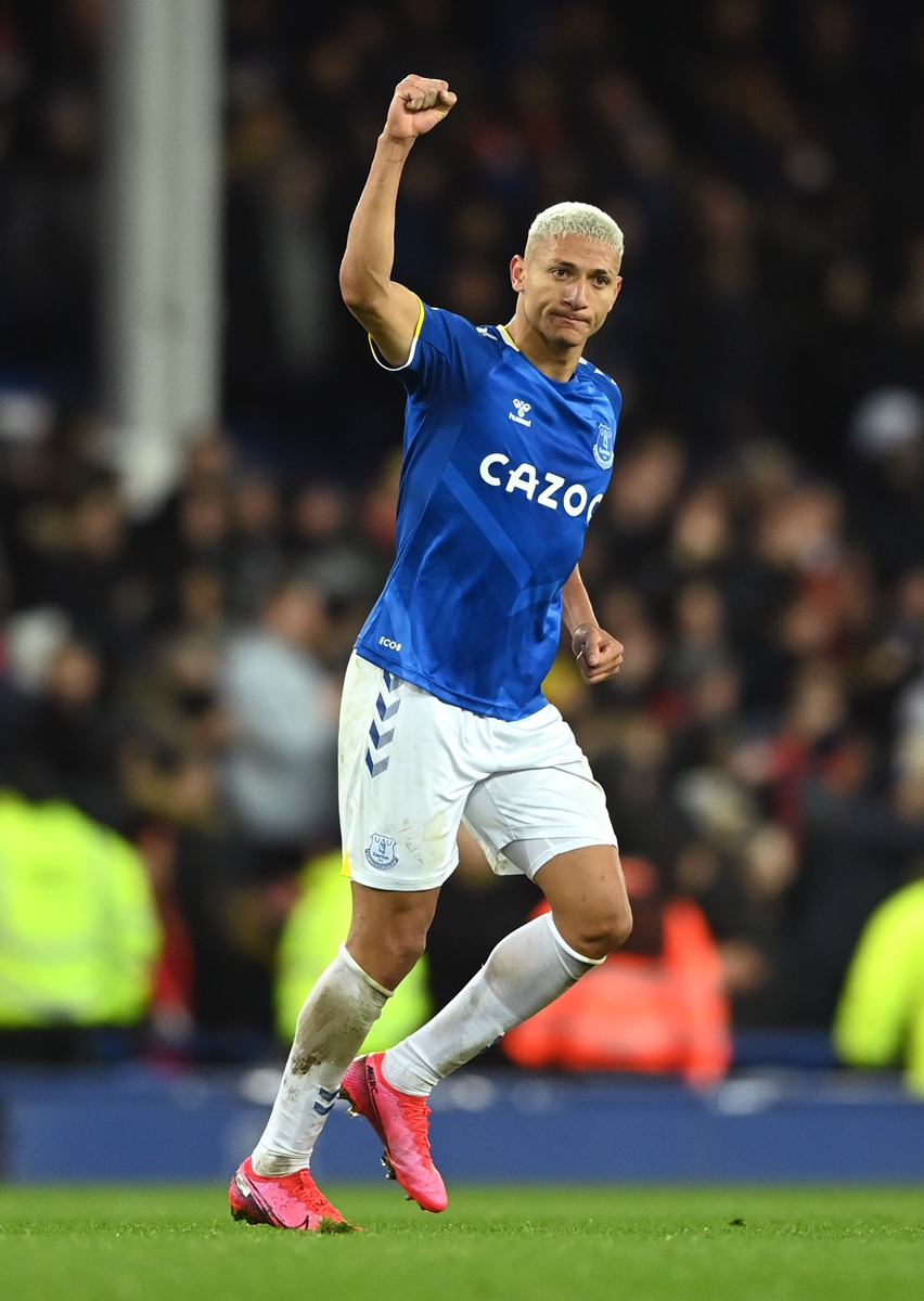 Richarlison of Everton celebrates after victory in the Premier League match against Arsenal on December 6, 2021 in Liverpool, England. Photo: VCG
