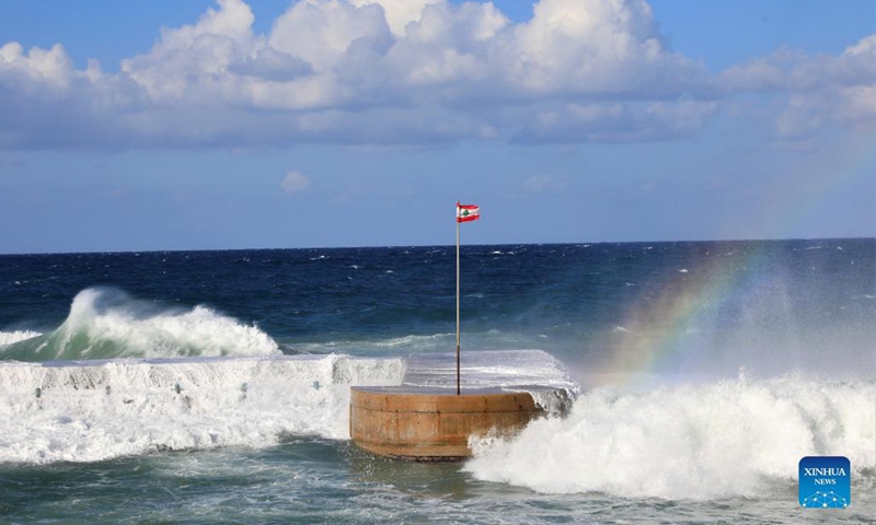 High-rising waves hit the coast of Beirut, Lebanon, Dec. 21, 2021.(Photo: Xinhua)