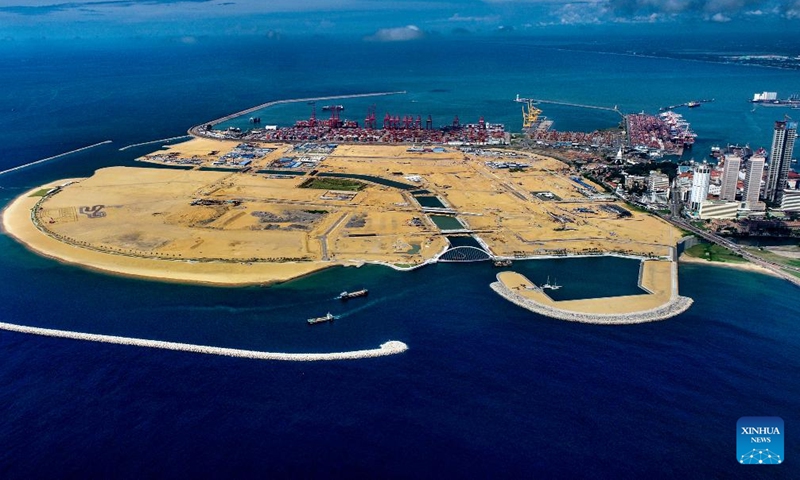 Aerial photo taken on Dec. 2, 2021 shows a panoramic view of the Colombo's Port City in Sri Lanka. (China's CHEC Port City Colombo (Pvt) Ltd./Handout via Xinhua)