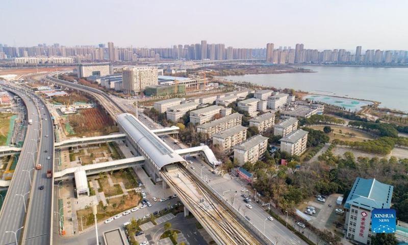 Aerial photo taken on Dec. 26, 2021 shows the Hubei University of Chinese Medicine Station of the Metro Line 5 in Wuhan, central China's Hubei Province.Photo:Xinhua