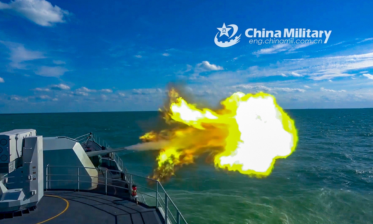 A vessel attached to a frigate flotilla with the navy under the PLA Eastern Theater Command fires its close-in weapons system at mock sea targets during a maritime live-fire training exercise in early December, 2021. (eng.chinamil.com.cn/Photo by Liu Min)