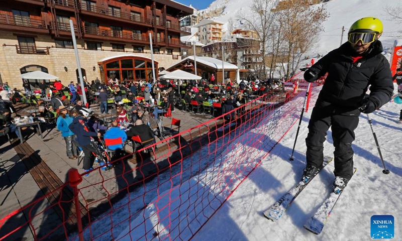 A man enjoys skiing in the Kfardebian region of Lebanon on Dec. 26, 2021.(Photo: Xinhua)