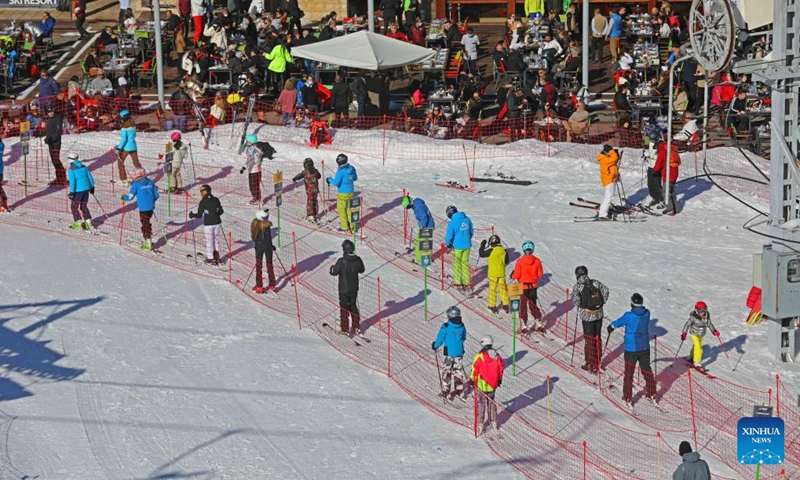 People enjoy skiing in the Kfardebian region of Lebanon on Dec. 26, 2021.(Photo: Xinhua)