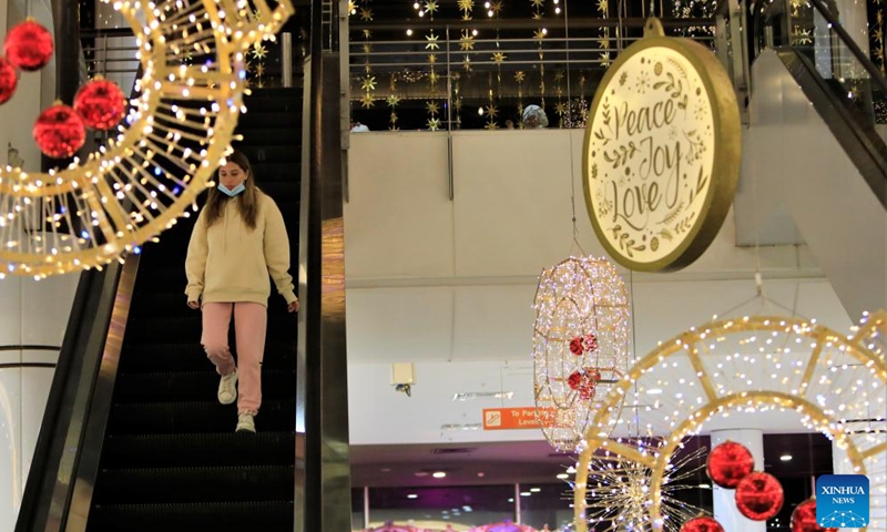 Decorations are seen in a shopping mall on the outskirts of Beirut, Lebanon, Dec. 30, 2021.Photo:Xinhua