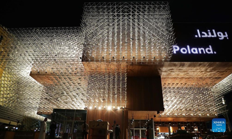 Photo taken on Jan. 9, 2022 shows the Poland Pavilion of the Expo 2020 Dubai in Dubai, the United Arab Emirates.Photo:Xinhua