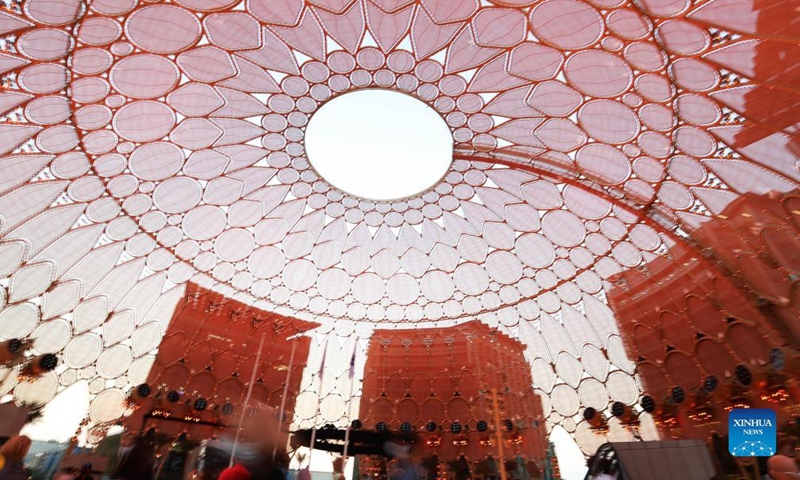 Photo taken on Jan. 9, 2022 shows a gigantic dome at the Al Wasl Plaza of the Expo 2020 Dubai in Dubai, the United Arab Emirates.Photo:Xinhua