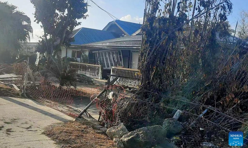 Photo taken on Jan. 20, 2022 shows houses and infrastructures hit by tsunami in Nuku'alofa, capital of Tonga. On Friday and Saturday, the Hunga Tonga-Hunga Ha'apai volcano in Tonga erupted violently and triggered tsunami in Tonga.(Photo: Xinhua)