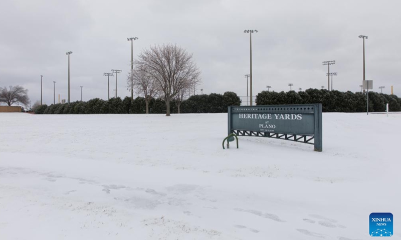 Photo taken on Feb. 3, 2022 shows a snow-covered baseball field in Plano, a suburban city of Dallas, Texas, the United States.Photo:Xinhua