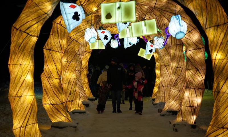 Photo taken on Feb. 5, 2022 shows a lantern show in Sigulda, Latvia.Photo:Xinhua