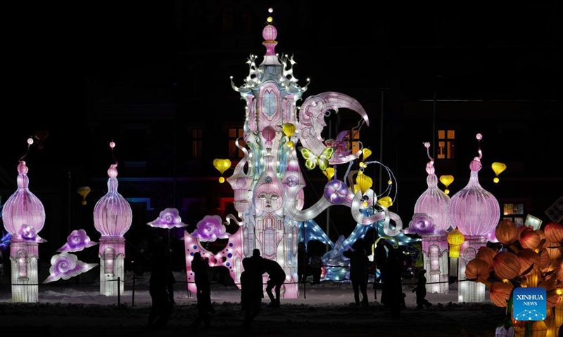 Photo taken on Feb. 5, 2022 shows a lantern show in Sigulda, Latvia.Photo:Xinhua