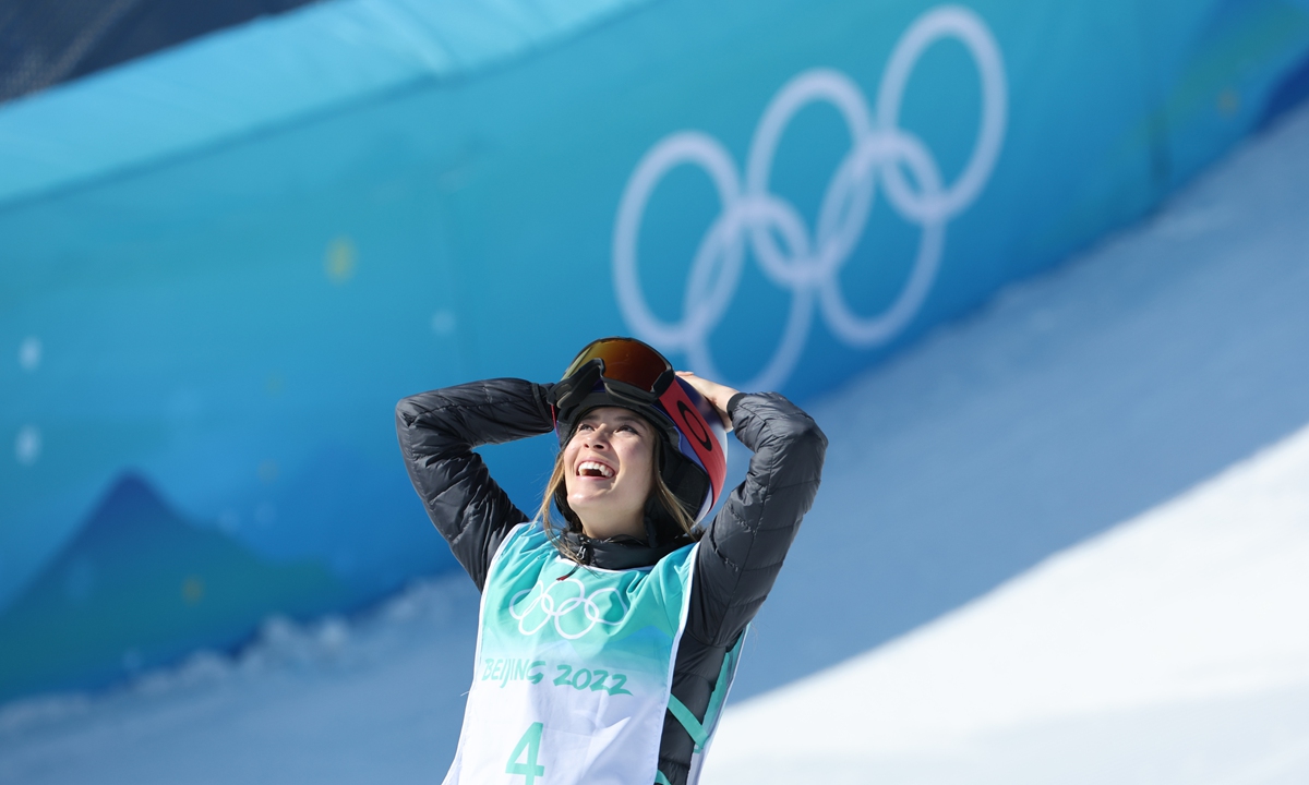 Gu Ailing reacts during the competition on February 8. Photo: Li Hao/Global Times