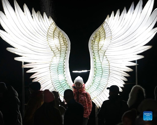 Photo taken on Feb. 5, 2022 shows a lantern show in Sigulda, Latvia.Photo:Xinhua