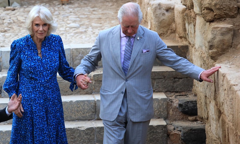 Britain's Prince Charles (R) and his wife Camilla, the Duchess of Cornwall, visit an archaeological site in Amman, Jordan, on Nov. 16, 2021. (Photo: Xinhua)