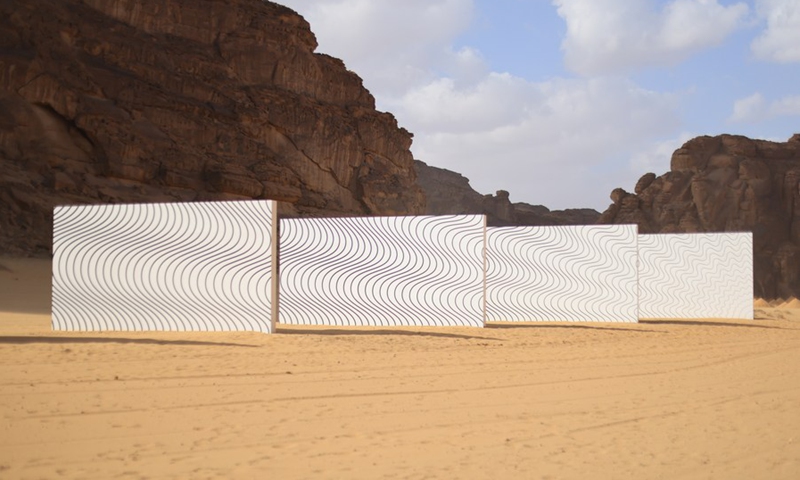 Photo taken on Feb. 9, 2022 shows a piece of artwork of the 2nd Desert X AlUla, a desert art exhibition in AlUla, Saudi Arabia.(Photo: Xinhua)