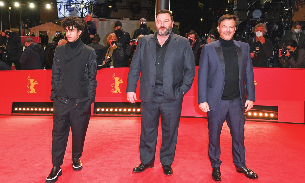 From Left: Actors Khalil Ben Gharbia and Denis Menochet and director Francois Ozon arrive for the <em>Peter von Kant</em> premiere at the 72nd Berlinale film festival on February 10, 2022 in Berlin, Germany. Photo: VCG