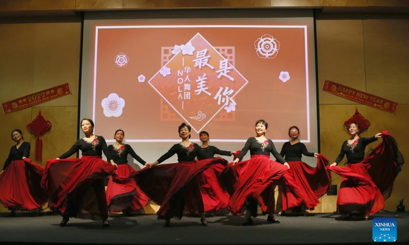 A local dance group performs during Lantern Festival Gala held at Tulane University, New Orleans, Louisiana, the United States, on Feb. 12, 2022.Photo:Xinhua