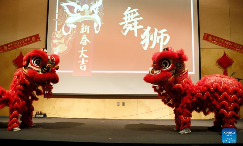 A lion dance group performs during Lantern Festival Gala held at Tulane University, New Orleans, Louisiana, the United States, on Feb. 12, 2022.Photo:Xinhua