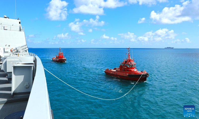 A flotilla of the People's Liberation Army (PLA) Navy carring relief supplies arrives in Nuku' alofa, Tonga, Feb. 15, 2022.Photo:Xinhua