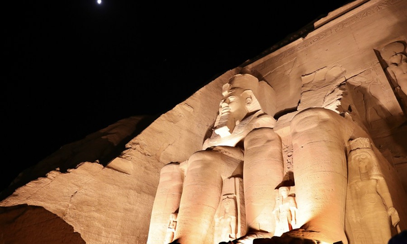 The sculptures of the Great Temple of Abu Simbel are lit up during the Sun Festival in Aswan, Egypt, Feb. 22, 2022.(Photo: Xinhua)