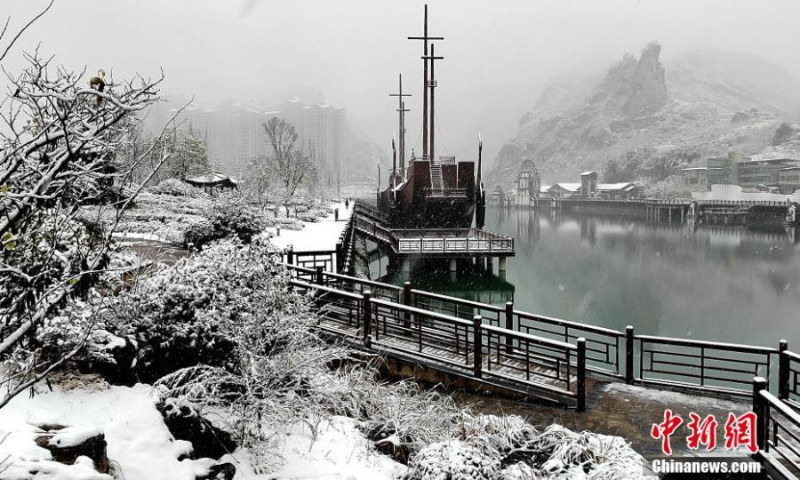 Photo taken on Feb.22, 2022 shows the breathtaking snow scenery in Qiandongnan Miao and Dong Autonomous Prefecture, southwest China's Guizhou Province. (Photo: China News Service/Feng Li)