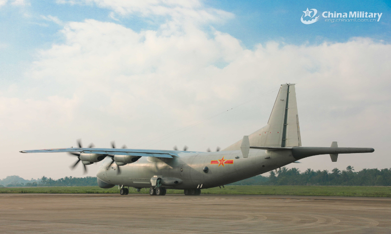 An anti-submarine patrol aircraft attached to a naval aviation regiment under the PLA Southern Theater Command taxis to the flightline before taking off for a recent anti-submarine flight training mission. (eng.chinamil.com.cn/Photo by Qin Qianjiang)