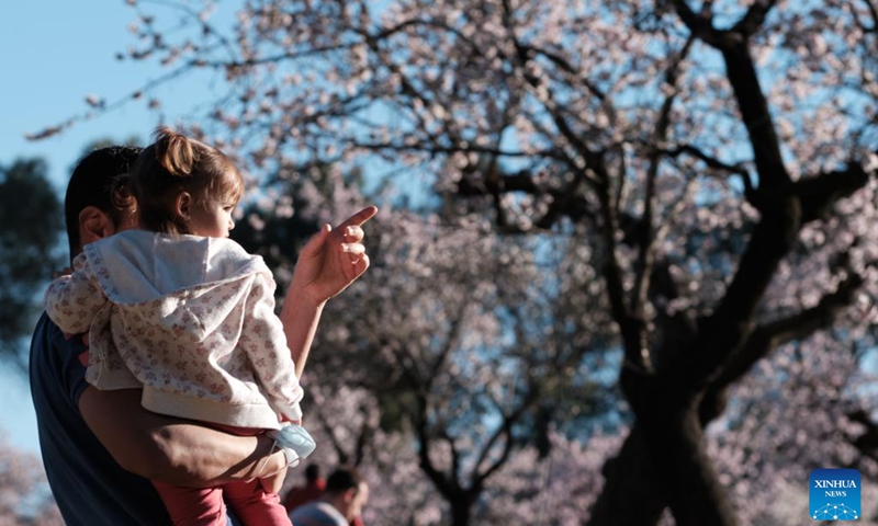 Tourists visit a park in Madrid, Spain, Feb. 22, 2022.(Photo: Xinhua)