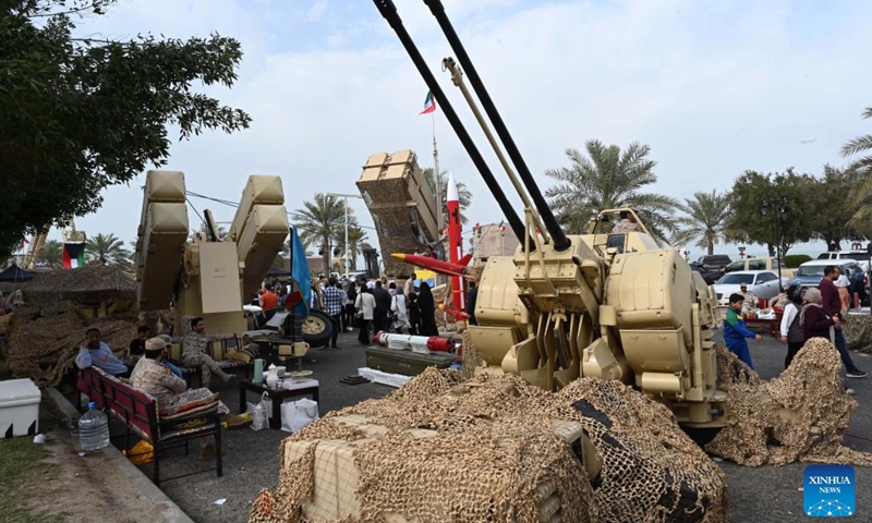 Military vehicles and equipment are seen at a show during celebrations of Kuwait's National and Liberation Days in Kuwait City, Kuwait, on Feb. 25, 2022. Celebrations were held on Friday to mark Kuwait's National and Liberation Days, which are observed annually on Feb. 25 and Feb. 26.(Photo: Xinhua)