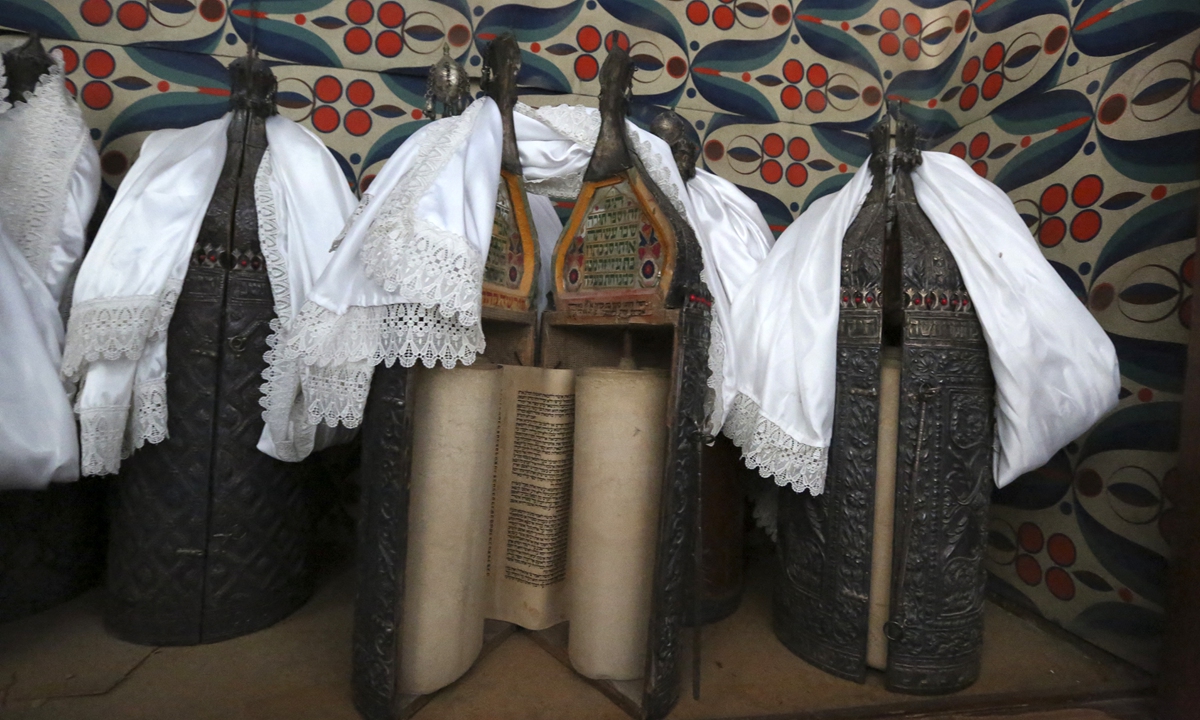 Sefer Torah scrolls at the Iraqi capital Baghdad's Meir Tweig Synagogue, on January 7, 2022 Photo: AFP