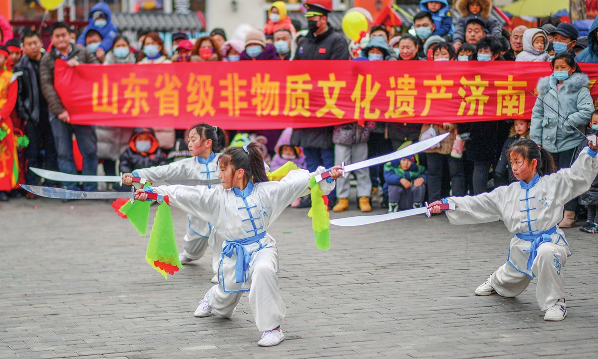 Chinese teens perform <em>wushu</em> in Jinan, East China's Shandong Province on February 14, 2022.Photo: IC